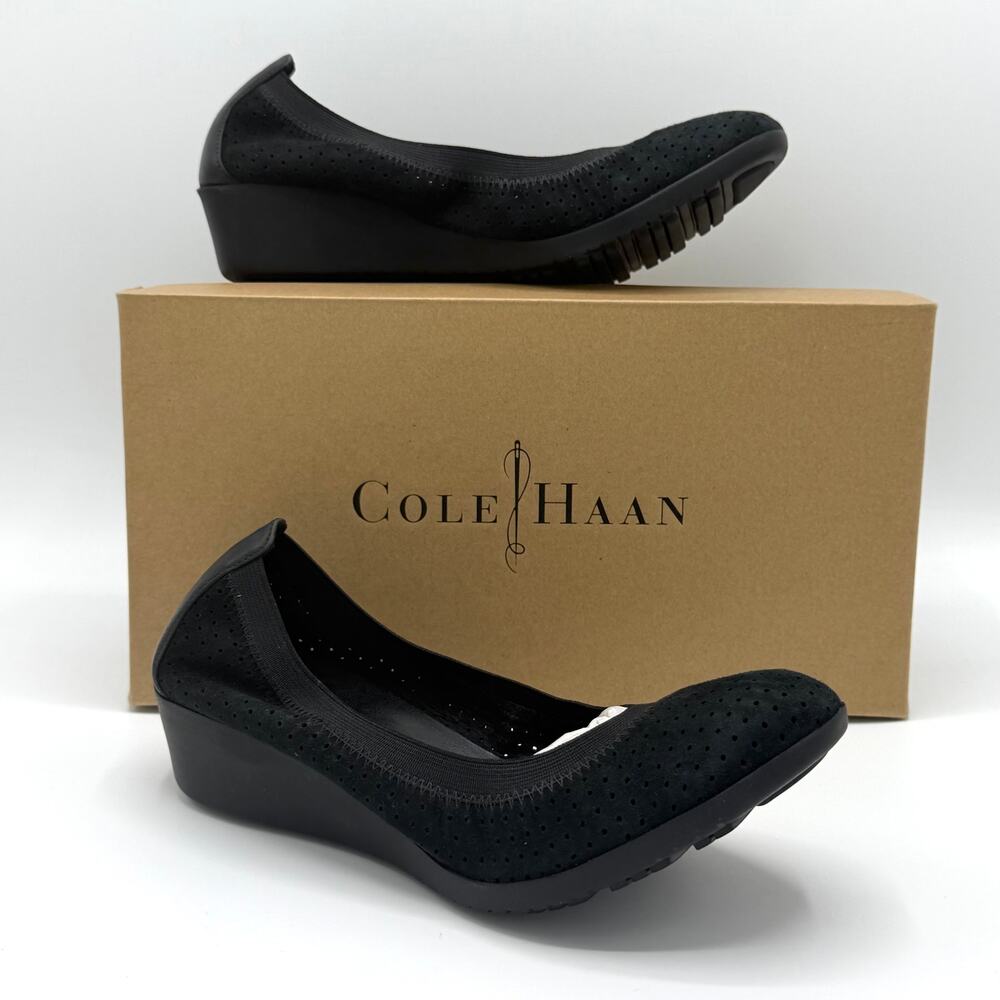 Cole Haan Gilmore Wedge Flats Black Suede Comfort Slip On 5.5B
